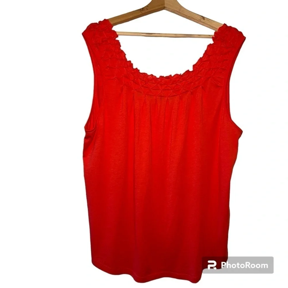 Anthropologie Maeve Justine Smocked Coral Scoop Neck Tank Top Blouse Ruffles XS
